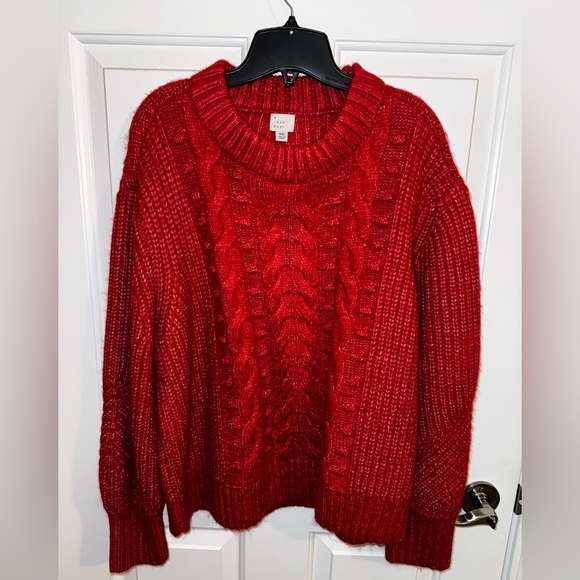 A New Day Sweaters - A New Day Plus Cable Knit Red Crew Neck Balloon Sleeve Sweater XXL